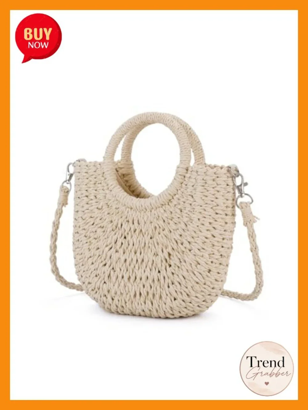 Handmade Straw Crochet Hobo Bag Woven Half Moon Shoulder Tote Boho Purse